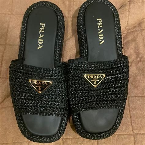 prada rattan sandals|Prada leather sandals.